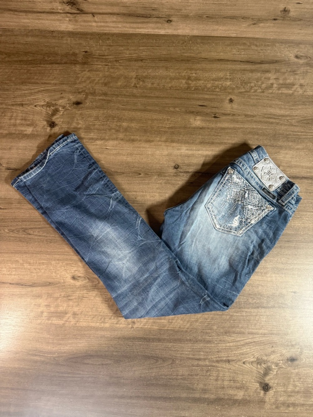Miss Me Womens Mid Rise Easy Straight Leg Womens Embellished Denim Jeans Size 29